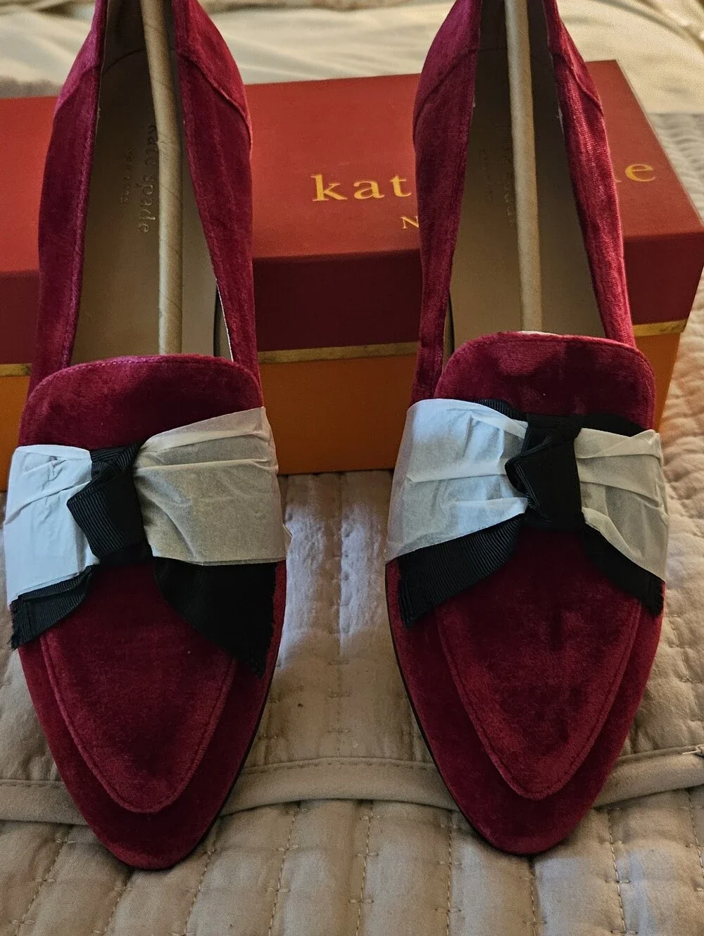 kate spade Velvet Pointed-Toe Loafer in Berry with Bow Accent - Picture 2 of 4